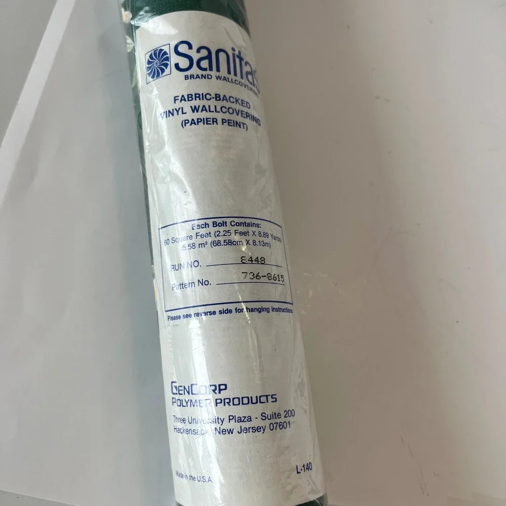 Vintage Sanitas Strawberry Floral Wallpaper Green Fabric Backed Vinyl 2 Rolls